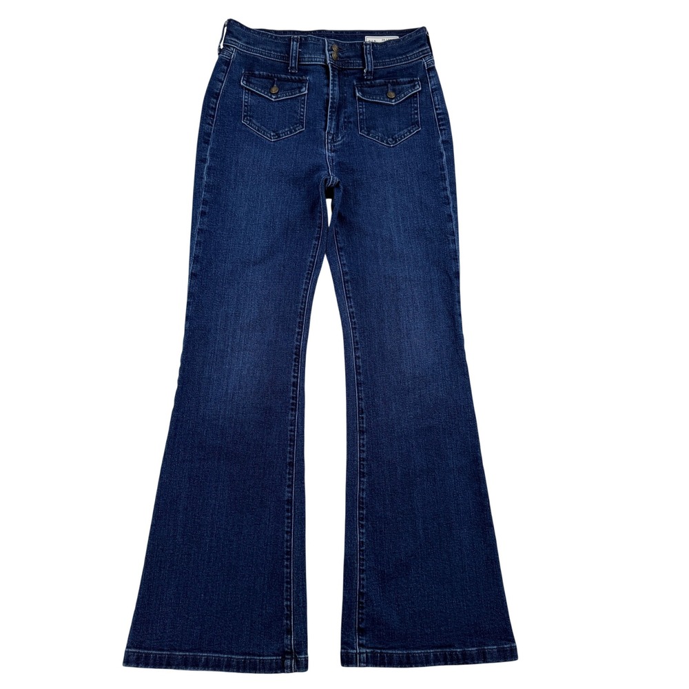 Gap 70s Flare High Rise Jeans Dark Wash Flap Pocket Denim 28/6R Y2K Grunge Comfy